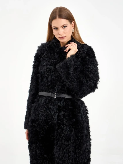 Длинная женская дубленка из тиградо 2080, черная, размер 48, артикул 65030-6