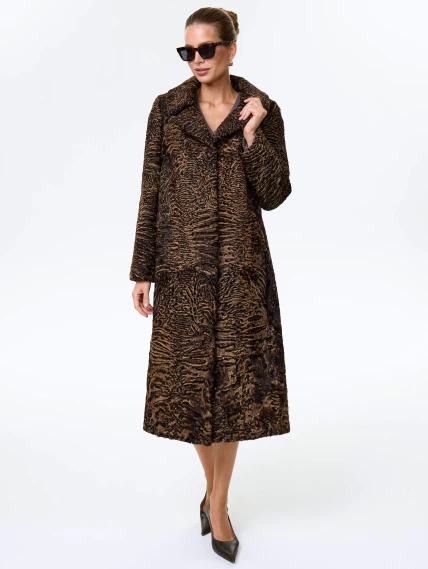 Длинное пальто из меха каракульчи для женщин премиум класса Лола(ав), темно-коричневое, размер 50, артикул 33980-4