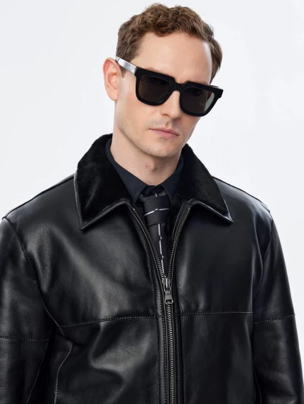 Короткая мужская дубленка премиум класса 140(пр), черная, размер 52, артикул 71421-3