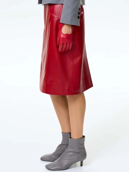Юбка карандаш из натуральной кожи 06, красная, размер 46, артикул 85380-2