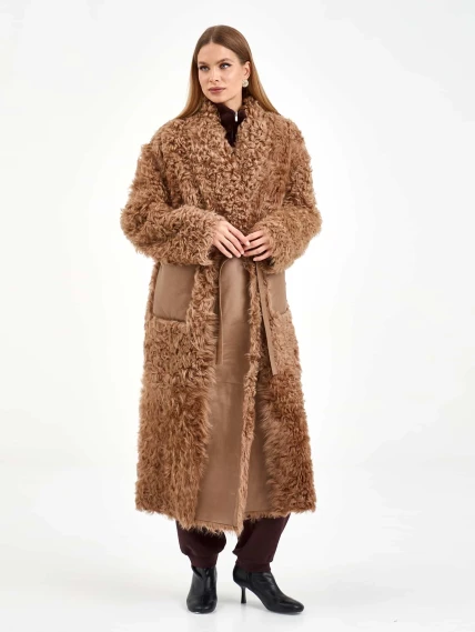 Пальто из натуральной овчины тиградо для женщин премиум класса 2020, светло-коричневое, размер 44, артикул 64300-4