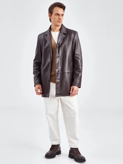 Кожаный пиджак мужской премиум класса 21/1, коричневый, размер 50, артикул 27300-0