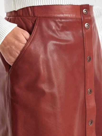 Коньячная кожаная юбка 08, размер 46, артикул 86351-2
