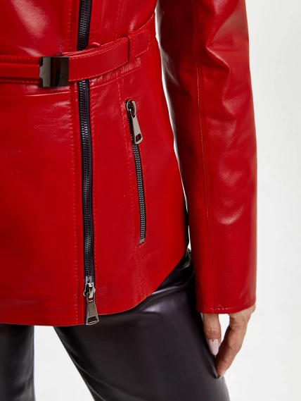 Женская кожаная куртка косуха с поясом 320(нв), красная, размер 46, артикул 90620-4