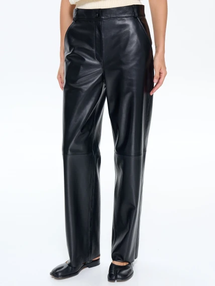 Брюки женские из натуральной кожи 10, черный, размер 46, артикул 86050-1