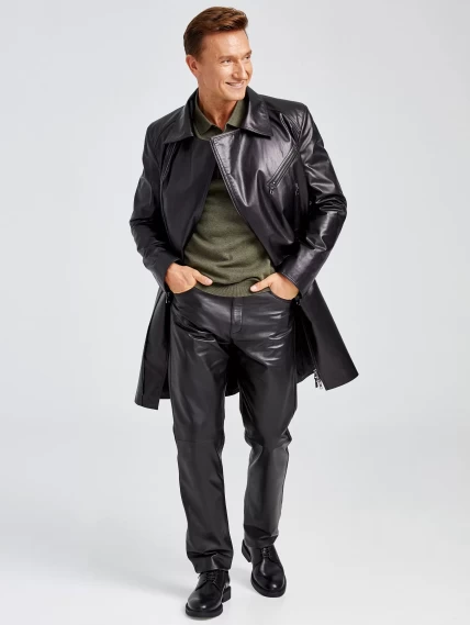 Мужской кожаный плащ косуха премиум класса 554, черный, размер 54, артикул 28920-6