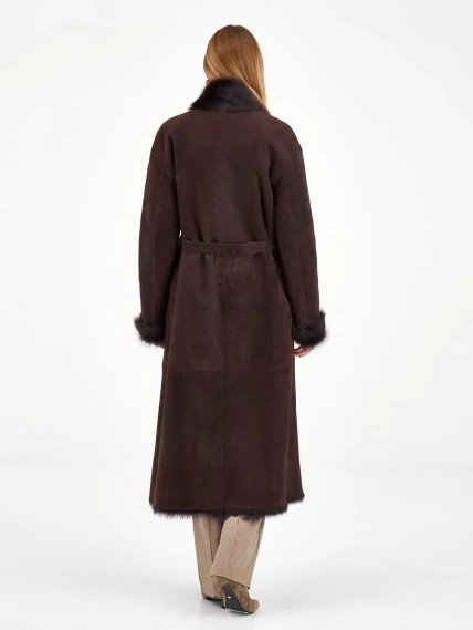 Коричневая женская дубленка из тосканы 2020, коричневая, размер 42, артикул 65090-5