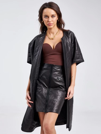 Кожаный женский стеганый жилет премиум класса 07, черный, размер 44, артикул 91970-4