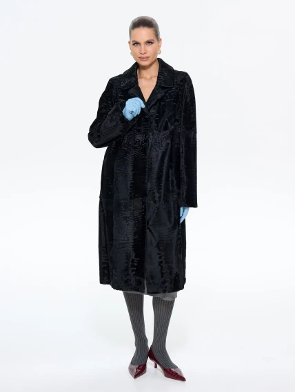 Женская длинная шуба из меха каракульчи Лола, черная, размер 54, артикул 65610-6