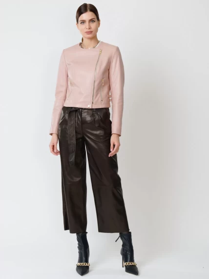 Кожаная женская куртка косуха 389, пудровая, размер 42, артикул 90910-3