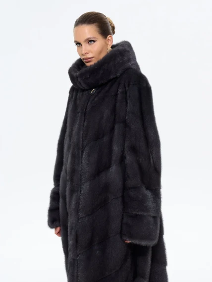 Длинная женская норковая шуба с капюшоном Москвичка-132, черная, размер 52, артикул 65390-7