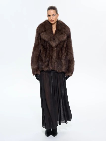 Женская короткая шуба из меха лисы М1010 - 24267, коричневая, размер 46, артикул 65350-7