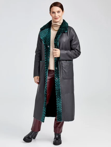 Зимний комплект женский: Дубленка 2003 + Брюки 02, зеленый/бордовый, р. 46, арт. 111246-1