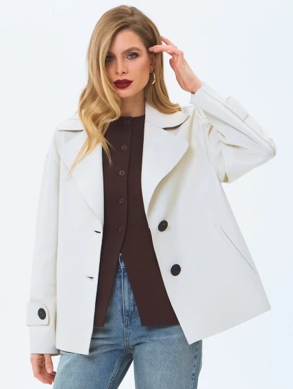 Белый кожаный женский пиджак премиум класса 3097, размер 44, артикул 24720-4