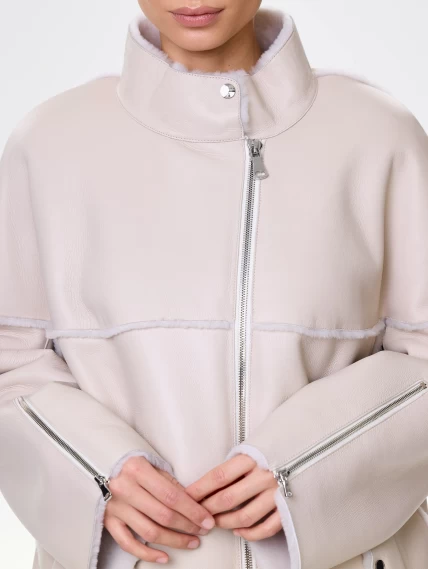 Молодежная женская дубленка на молнии премиум класса 2029, бежевая, размер 54, артикул 63010-2