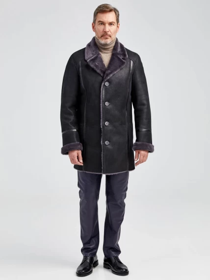 Зимний комплект мужской: Дубленка Леон + Брюки 01, черный/синий, р. 48, артикул 140350-1