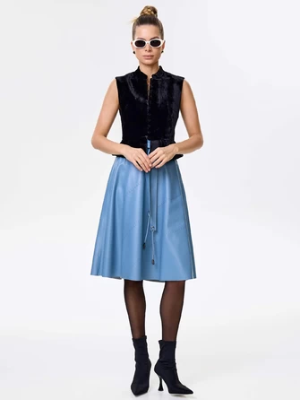 Голубая кожаная юбка 01рс-0