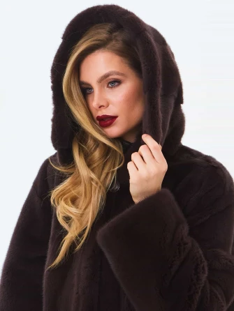 Женская норковая шуба с капюшоном премиум класса Жанета(к)-1