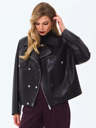 Короткая женская кожаная куртка косуха премиум класса 3085-1