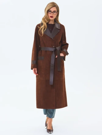 Длинный женский замшевый плащ премиум класса 3083з-0