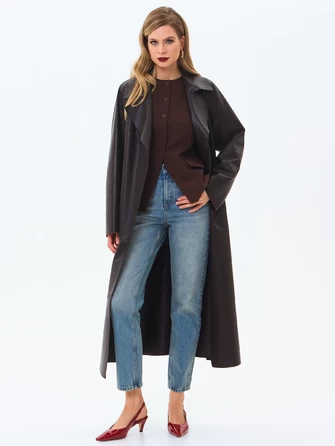 Длинный женский кожаный плащ премиум класса 3081-0