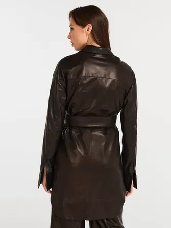 Кожаная женская рубашка с поясом из натуральной кожи 01-1