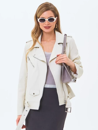 Кожаная женская куртка косуха с поясом премиум класса 3078-0