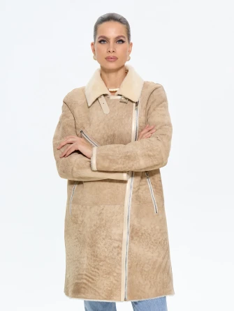 Бежевая женская дубленка косуха 2069-0