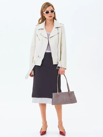 Кожаная женская куртка косуха с поясом премиум класса 3078-1