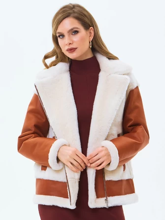 Короткая женская дубленка из натуральной овчины премиум класса 2066-1