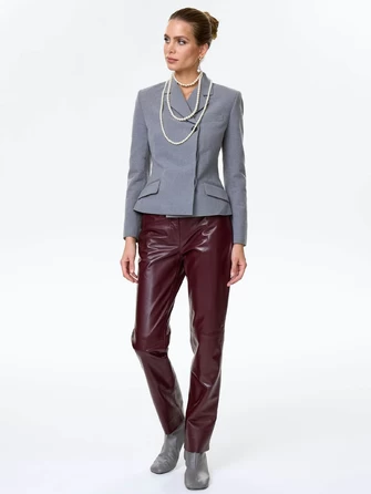 Бордовые зауженные кожаные женские брюки 02-0