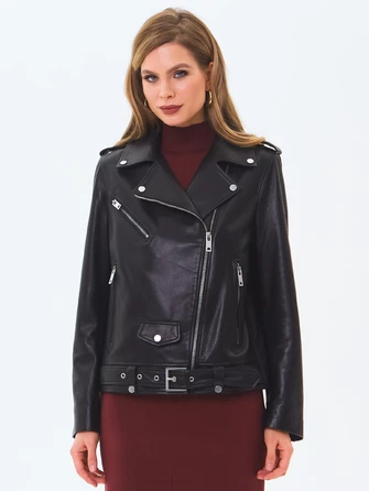 Кожаная женская куртка косуха с поясом премиум класса 3078-0