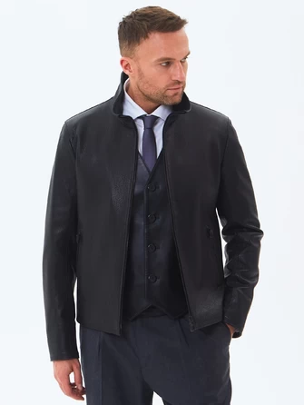 Короткая мужская кожаная куртка 2010-9-0