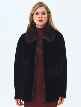 Шуба женская из астрагана  с воротником куницей 2063-0