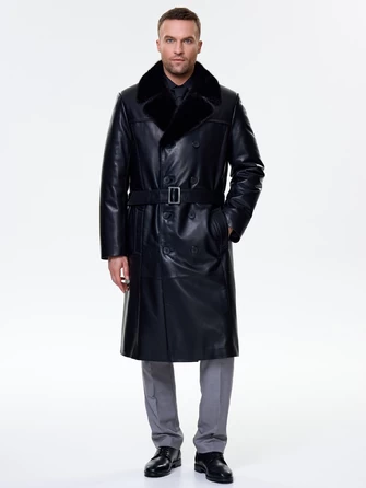 Длинная мужская кожаная дубленка с норковым воротником премиум класса 563мех-1