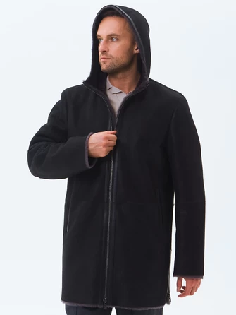 Длинная мужская дубленка из натуральной овчины премиум класса 438-0