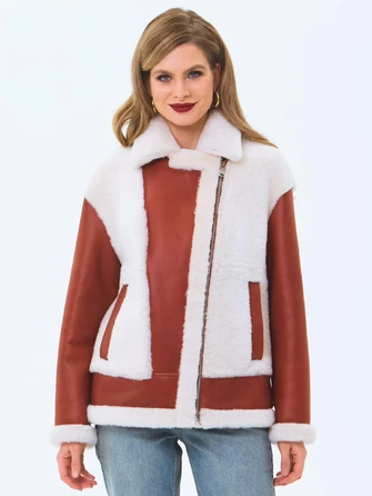 Короткая женская дубленка из натуральной овчины премиум класса 2066-0