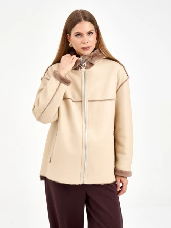 Короткая женская дубленка с капюшоном 2075-1