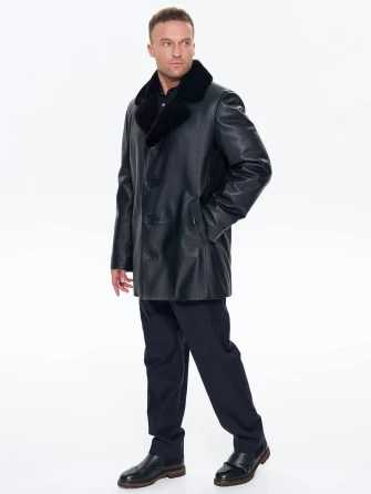 Зимняя кожаная куртка с норковым воротником для мужчин премиум класса 21/1мех-1