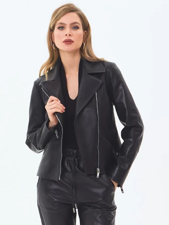 Короткая женская кожаная куртка косуха премиум класса 3095-1