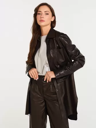 Кожаная женская рубашка с поясом из натуральной кожи 01-0