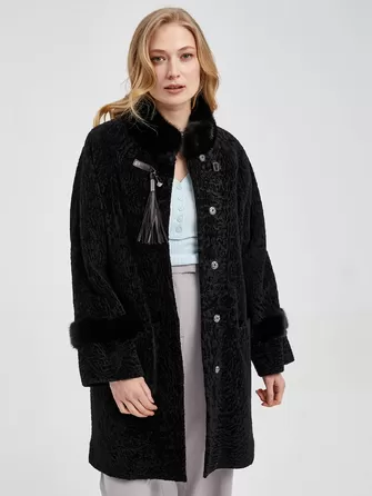 Шуба из астрагана с отделкой из меха норки для женщин 29мех-1