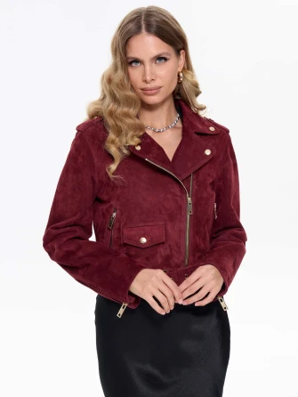 Женская замшевая куртка косуха с поясом премиум класса 3080з-0