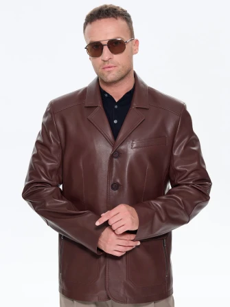 Коричневый мужской кожаный пиджак 530-0