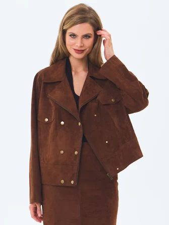 Короткая женская замшевая куртка косуха премиум класса 3085з-0