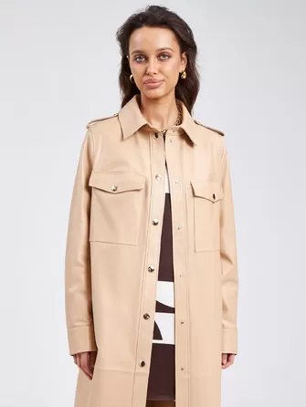 Кожаный женский плащ рубашка премиум класса 03-0